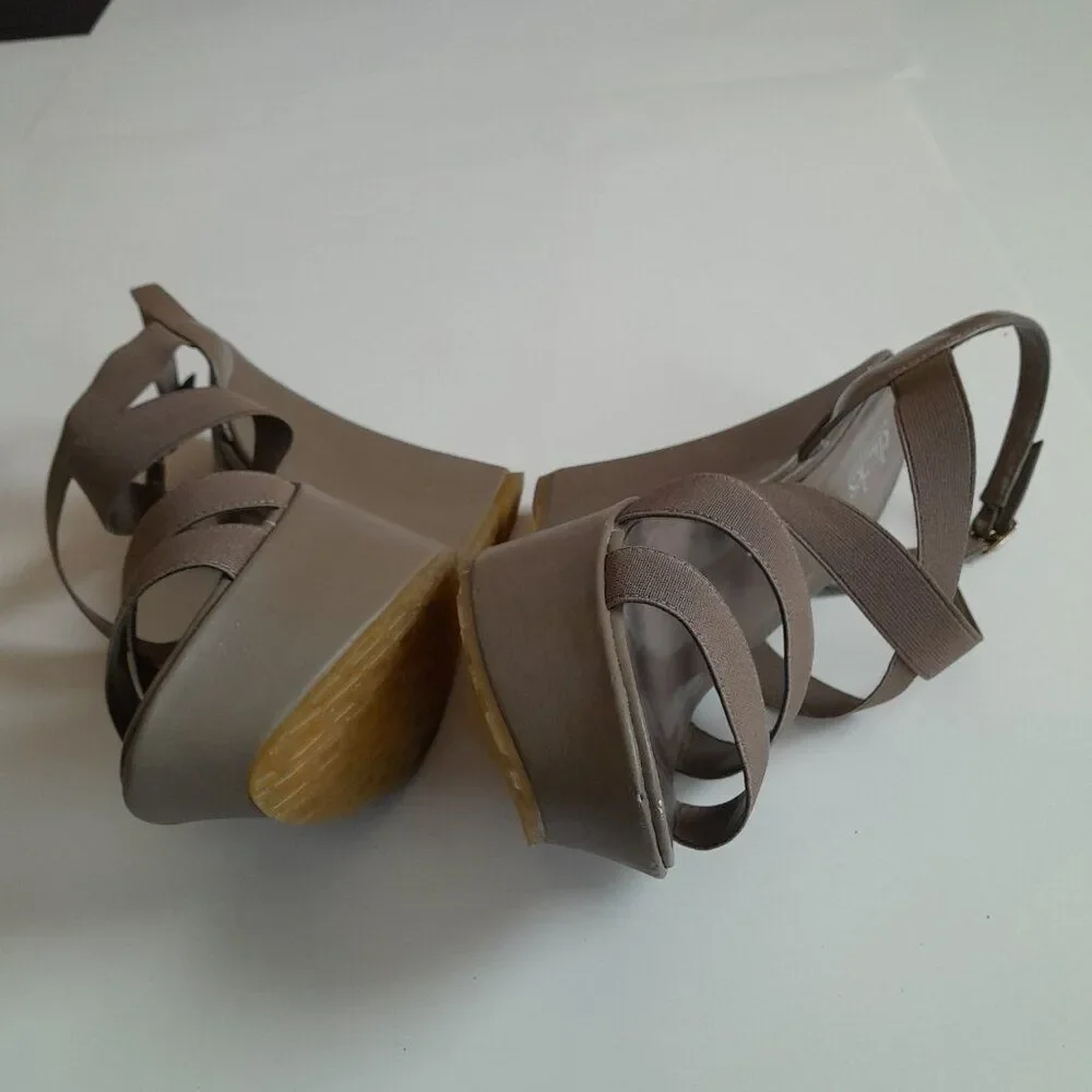 Charles by Charles David Brown Stretch Wedge Sandals Size10